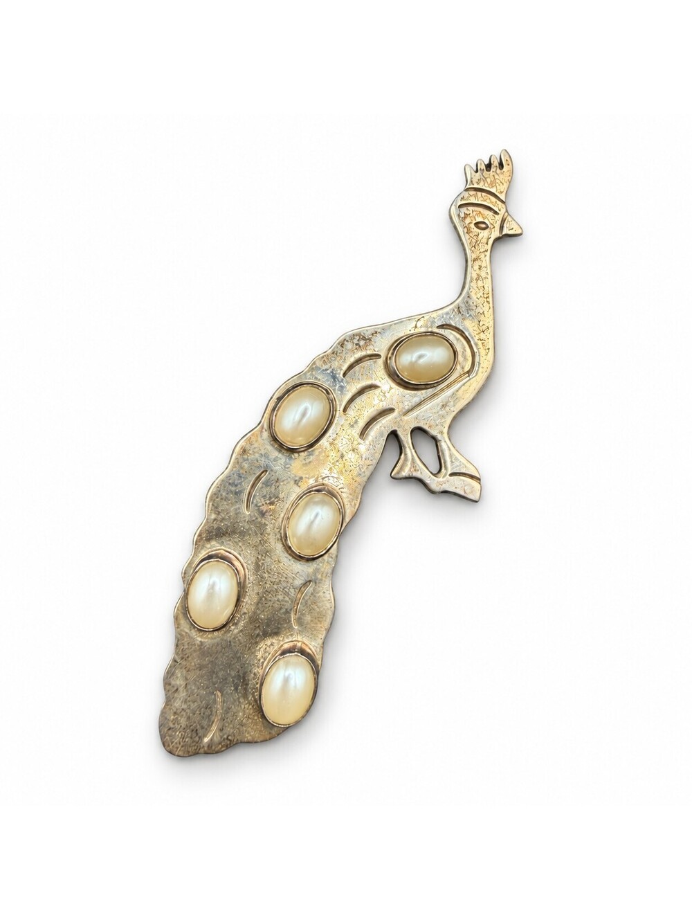 Vintage Mexico 925 Sterling Silver Mother of Pearl Peacock Brooch 14.21g